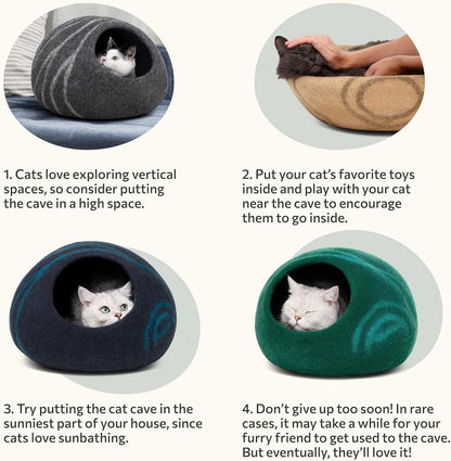Cat Cave – Premium Felt Cat Bed for Indoor Cats, Handmade Merino Wool (Slate Grey, Large)